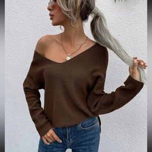 🌸 SHEIN 🌸 low cut brown knit sweater